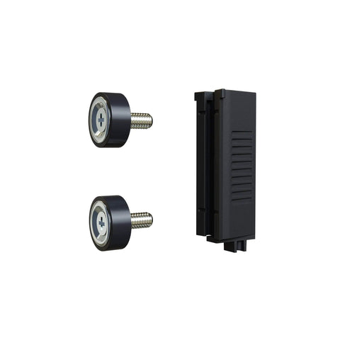 Components of the WMB-230 Magnetic Wall Mount Retractable Belt Barrier for Tight Spaces, including screws and mount bracket