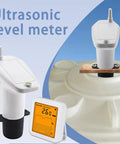 No Fuss Ultrasonic Water Level Monitor With Digital Readout And High Sensitivity Sensor installed on tank, showing LCD display
