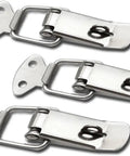 Heavy Duty Stainless Steel Flat Beak Spring Clasp With Gate Lock Design For Cabinets And Boxes This Durable Toggle Latch Keeps Things Secure In Style., three stainless steel toggle latches on white background