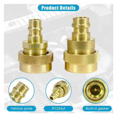 R1234YF to R134A Quick Coupler Kit for Car AC Charging, brass fittings, DIY friendly adapters, vehicle joints, built-in gasket
