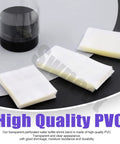 Clear PVC Heat Shrink Bottle Bands Kit With 1250 Pcs DIY Friendly Five Sizes showing stacked shrink bands on surface