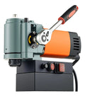 Portable Magnetic Drill Press Delivers Badass Force With A 1300 Watt Motor And Rock Solid Base, side view showcasing controls and motor.