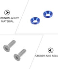 Alloy Countersunk Washer Kit With Handy Storage Box showing blue aluminum washers and silver machine screws.