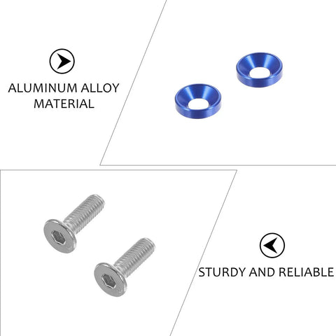 Alloy Countersunk Washer Kit With Handy Storage Box showing blue aluminum washers and silver machine screws.