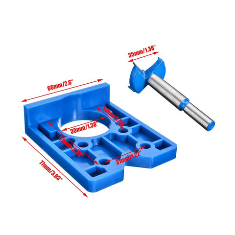 Pro Grade 35Mm ABS Hidden Hinge Hole Fixture For Cabinet Doors And Woodworking Drill Tool Kit With Precision Side And End Milling Jig To Boost Accuracy And Cut Down Error, blue drill jig with 35mm cutter