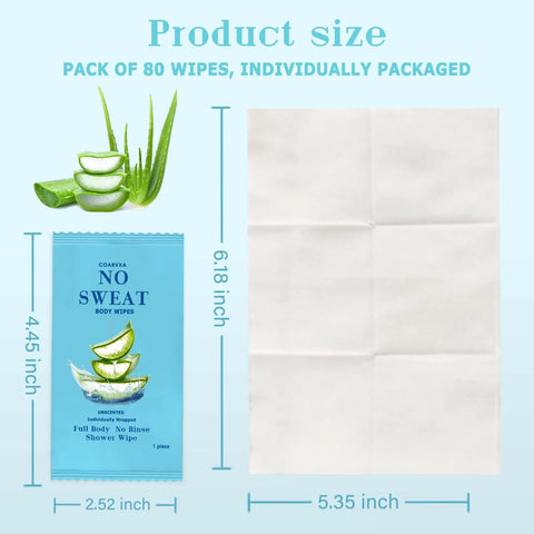 Travel Body Wipes 80 Pack Individually Wrapped Deodorant Shower Wipes for Women Men Teens size comparison with open wipe