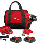 18V Cordless Compact Brushless Drill Driver Kit With Two Batteries Charger And Contractor Bag, compact drill and accessories for job sites.