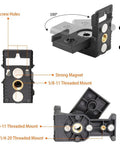 Laser Level L Shape Adapter With Magnetic Pivoting Base showing screw holes, strong magnet, and threaded mounts