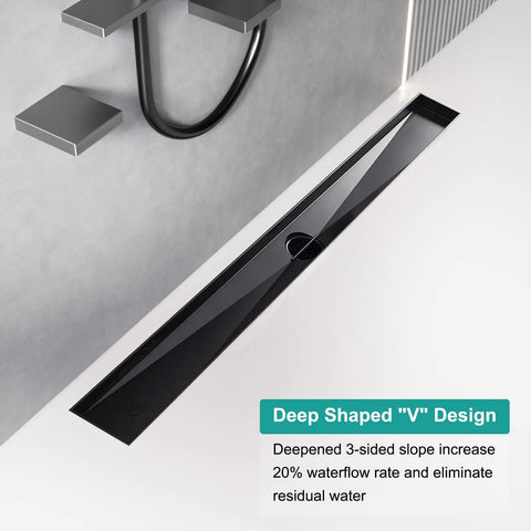 24 Inch Linear Shower Drain With 2 In 1 Flat And Tile Insert Matte Black Brushed 304 Stainless Steel Rectangle Shower Floor Drain Adjustable Easy Install Rust Resistant Premium Finish For Lasting Shower Renovation Built To Last And Leak Proof Performance