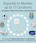 Smart WiFi Water Leak Detector Starter Kit With Two Sensors 100 dB Alarm App Alerts LED Strobe No Hub Needed Works With Google 1000ft Range