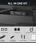 Rechargeable Wireless Microphone System With Dual Metal Handheld Mics And Box Receiver, accessories shown