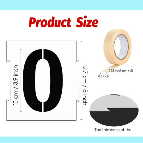 Easy DIY Curb Address Stencil Kit With 0-9 Reusable Plastic Number Stencils, Includes 2 Rolls Masking Tape, 4 Inch High stencil sheet
