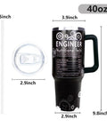 40 Oz Tumbler With Handle And Straw Engineer Gifts For Men And Students Aerospace Mechanical Electrical Civil Chemical Software Design Engineers Funny Gears Brain Theme Ideal Gift For Engineers And Engineering Students featuring nutritional facts design, dimensions, and components