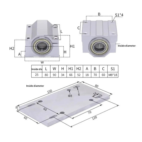 Technical drawing of mounting plate compatible with Versatile 3 Jaw And 4 Jaw Chuck Set For CNC Router And Woodworking Projects.