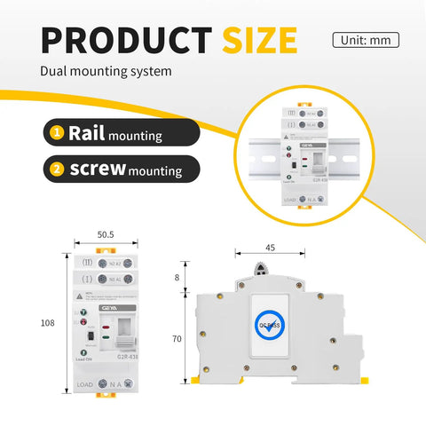 2P 63A AC110V Automatic Transfer Switch For Dual Power Backup And Lightning Fast Millisecond Uninterruptible Power ATS DIN Rail Mounting Industrial Grade Power Switchover Device, rail or screw mount