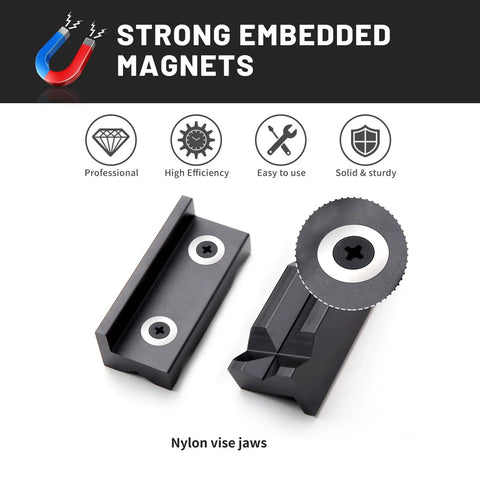 Heavy Duty Nylon Vise Jaw Pads With Rock Solid Magnets For No Slip Bench Vice Protection Soft Grip Cover Fits Any Steel Workbench Vise Garage Grade Black magnet embedded design nylon vise jaws