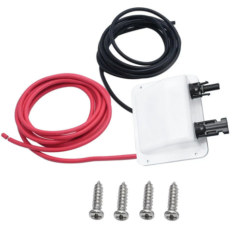 10Ft 10AWG Solar Cable Entry Gland Box With Dual Cable Entry, UV Resistant White ABS Housing, Soft Solar Extension Cable And Connector