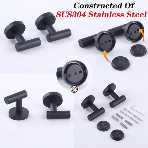 Rock Solid Stainless Steel Towel Hook Wall Mounted Two Pack Brushed Finish SUS 304 Rustproof Coat Rack For Bathroom And Kitchen Modern Hotel Style Easy Install