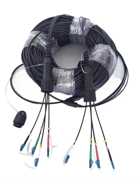 Built Like A Beast 300 Meter Single Mode Outdoor Fiber Optic Patch Cord With Sc To Sc Connectors, showcasing cable ends and secure connectors.