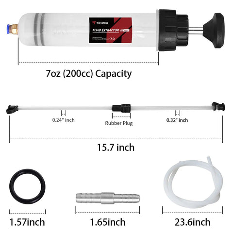 200cc Automotive Fluid Extractor Pump With 50cm Rubber Hose And Dual 22cm PVC Suction Tubes illustration with dimensions