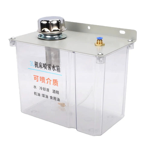 Heavy Duty Machine Tool Coolant Sprayer Featuring A Tough 3L Tank And Quick Solenoid Valve with transparent tank and metal cap.