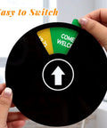 Person holding Six Color Coded 6 Inch Black Round Door Sign For Your Work Space Privacy with Come In Welcome showing