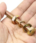 144 Piece M6 Hex Bolts Nuts Washers Set Six Sizes 20 To 70mm Beefy Heavy Duty Stainless Steel Fastener Kit For Home Garage And Workshop Projects Durable Threads Easy Fastening, M6 bolt with nuts and washers in hand