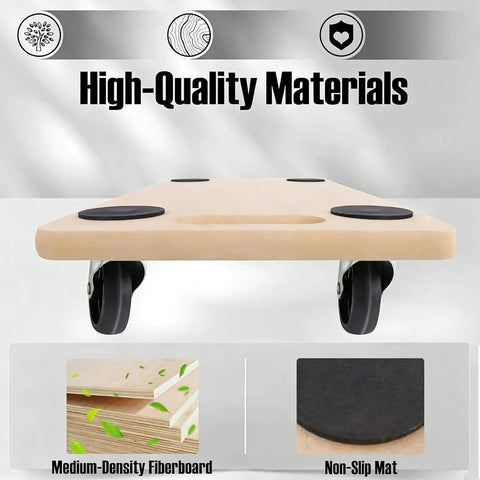 Heavy Duty Furniture Dolly With Wheels For Moving Heavy Loads Up To 200kg MDF Platform Cart With Non Slip Mat 58x29cm Ideal For Moving Furniture And Equipment Durable Easy Glide with focus on materials and wheels.