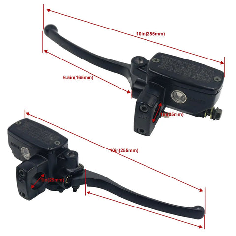 One Inch 25mm Hydraulic Clutch And Brake Master Cylinder Lever Kit For Motorcycle Left And Right Set shown in black