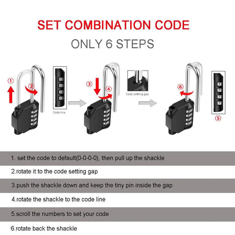 Guide to set combination code for 2 Pack 2.6 Inch Shackle 4 Digit Keyless Combination Locks Waterproof Outdoor Padlocks