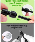 Close-up of hands connecting 1/4 inch quick-connect straight coupling for drip irrigation, showcasing ease of installation and durability.