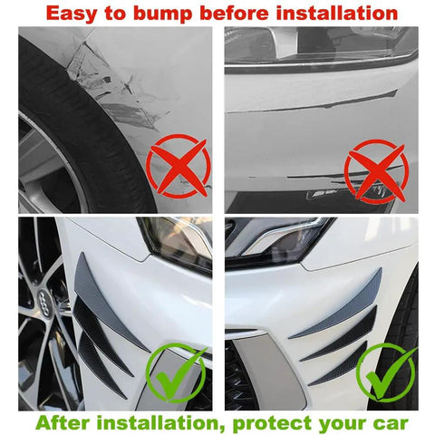 Before and after protection of car bumper with 12 Piece Universal Car Spoiler Canards Kit With Front Bumper Lip Splitter Exterior Soft Rubber Fins Spoilers Anti Collision Strip Decals For Your Ride Vehicle Body Decoration Carbon Fiber Black