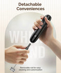 Rechargeable Milk Frother Handheld USB C Foam Maker With Detachable Stainless Steel Whisk shown in hand with detachable part