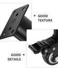 Close-up of adjustable furniture legs, cold rolled steel, sleek design, with caster wheels showing good texture and details in 4 pack