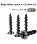 Pro Level Heavy Duty Size 4 X Half Inch Flat Head Self Tapping Wood Screws M3 X 12mm Carbon Steel Black Oxide Rust Proof Fasteners in pack of 100.