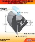 Diagram of Beefy EPDM Dense Rubber Locking Window Gasket With Inline One Piece Locking System Fits One Quarter Inch Glass And One Sixteenth Inch Panel Edge 25 Foot Weather Stripping Seal For Vehicles Boats And Industrial Equipment showing dimensions.