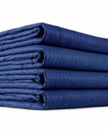 Heavy Duty Moving Blankets 72x80 4 Pack Blue Polyester Quilted Furniture Pads stacked, showcasing strong stitching for protection.