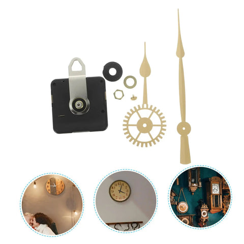 DIY Wall Clock Kit With Battery Powered Quartz Movement, Hands, And Heavy Duty Clock Mechanism components on white background.