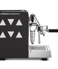 Experta Pour Over Espresso Machine With E61 Brew Group, Commercial Grade Semi Automatic, side view, black finish, wooden handles.