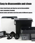 Automatic Electric Portafilter Cleaner And Knock Box For 58mm Espresso Handles knocked out coffee grounds with disassembly parts.