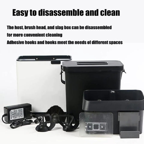 Automatic Electric Portafilter Cleaner And Knock Box For 58mm Espresso Handles knocked out coffee grounds with disassembly parts.