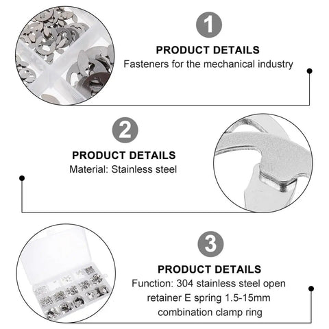 External Retaining Ring Kit 1.5 To 15mm Silver E Clips, 400Pcs Circlip Assortment With Pliers, Rust Resistant Black Oxide Finish