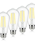 Vintage LED Edison Bulbs 60 Watt Equivalent 6W ST58 Filament Bulbs 4000K Neutral Daylight Clear Glass E26 Base Non Dimmable 4 Pack