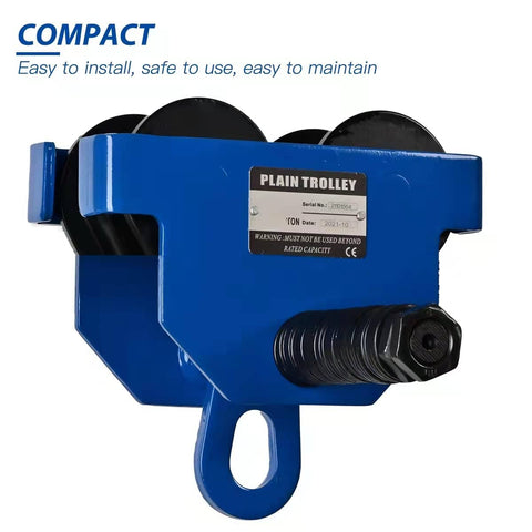Side view of Beefy Heavy Duty 2200 Lbs Manual Push Beam Trolley For I Beam Track Adjustable 3 To 6 Inch Width.