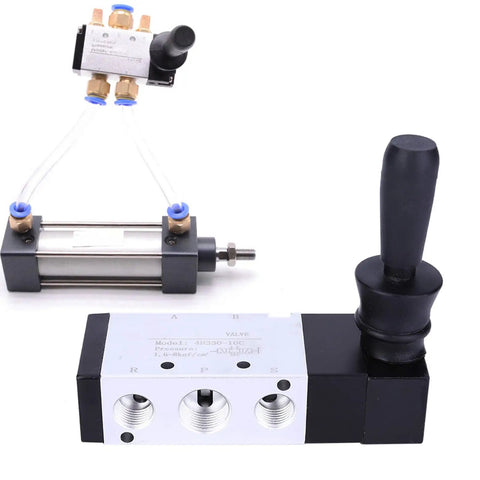 Five Port Three Position Pneumatic Manual Control Valve Easy Install With L Type Body For Air Systems 0 To 0.8 MPa