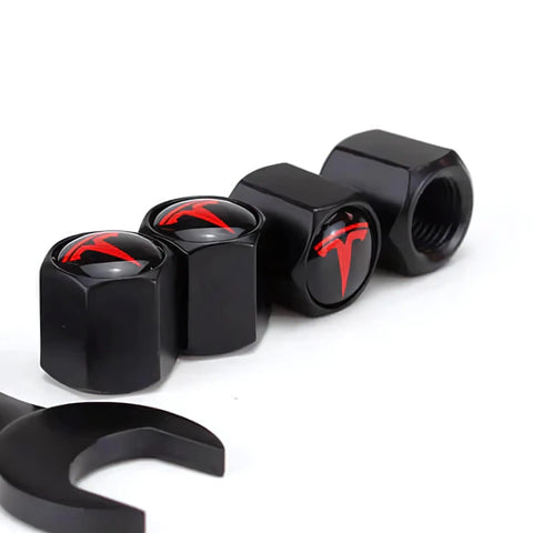 Tesla Model 3 S X Y Tire Valve Stem Caps Matte Black Aluminum With Rubber O Rings Leakproof Valve Covers Easy Install No Tools Needed Car Accessories 4 Pack