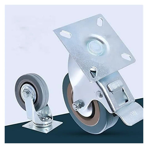Heavy Duty Swivel Caster Wheels 2 Inch Lockable Brake Bearings 4 Pack showing silver brackets and wheels in detail.