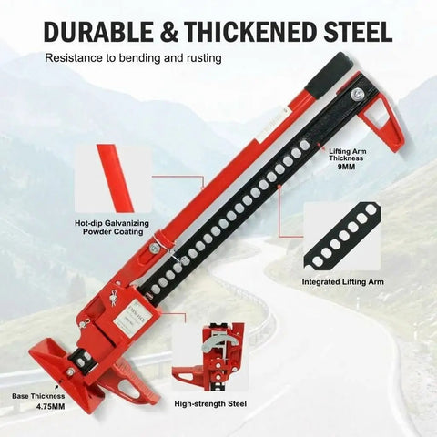 60 Inch Farm Jack With 7000 Lb Capacity Ratcheting High Lift Utility Jack Built Tough Off Road Red Bumper Lift details