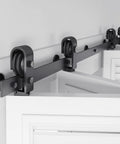 64 Inch Bifold Barn Door Hardware Track Kit for Four 15 Inch Closet Doors, Top Mount Sliding System with Heavy Duty Rollers, Black Finish