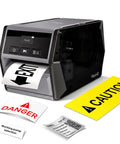 Rugged Industrial Label Printer With 2 Inch Print Head printing labels like EXIT, DANGER, and CAUTION for workplace use.